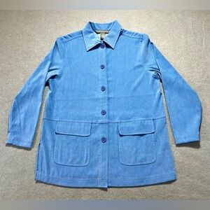 Jessica Holbrook Blue Faux Suede Jacket Small Button Front 2-Pocket